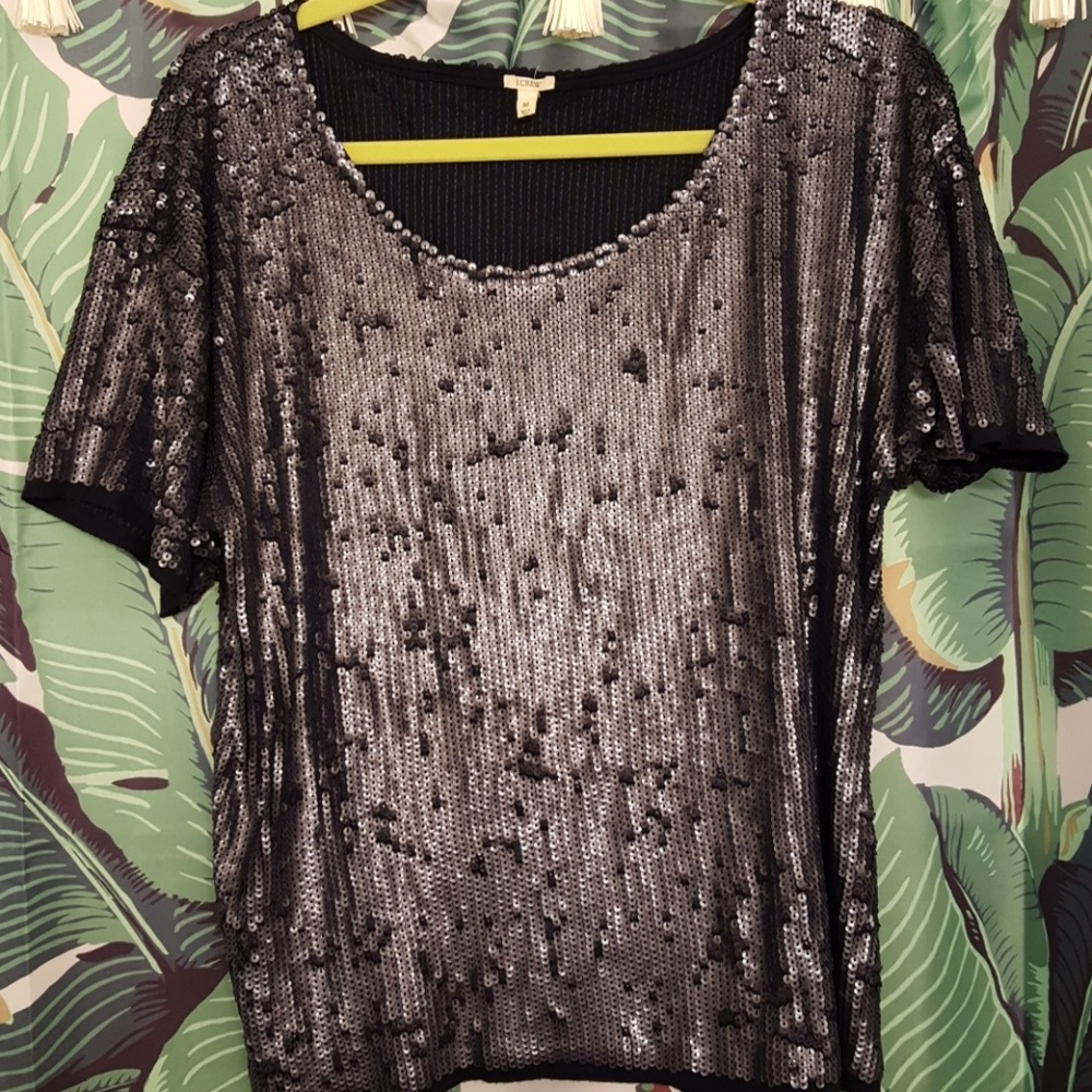 Rare J. Crew Navy Blue Matte Sequin T-Shirt Top M